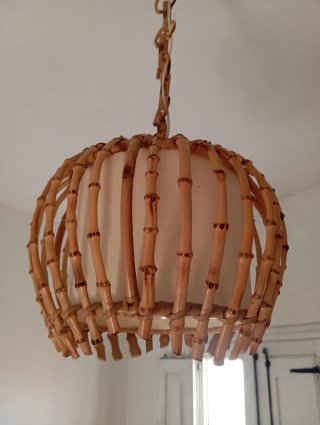 Lámpara colgante de caña y cristal