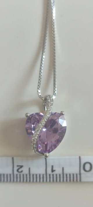 Collar Plata 925 Corazón Lila Circonitas