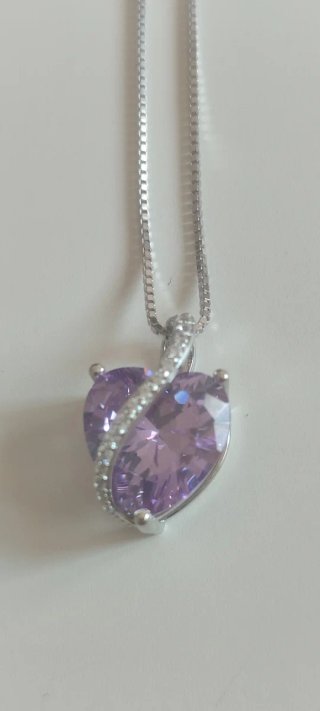 Collar Plata 925 Corazón Lila Circonitas