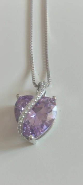 Collar Plata 925 Corazón Lila Circonitas