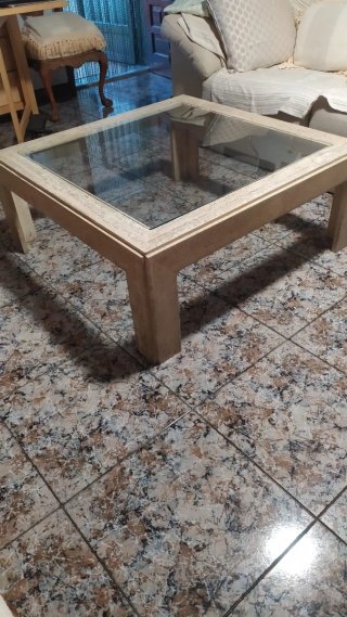 Mesa de centro mármol travertino y cristal
