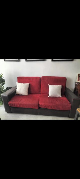 Sofá de 2 plazas: rojo y marrón