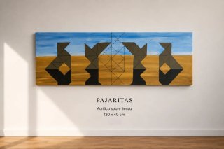 Pintura Pajaritas Acrílico Lienzo 120x40
