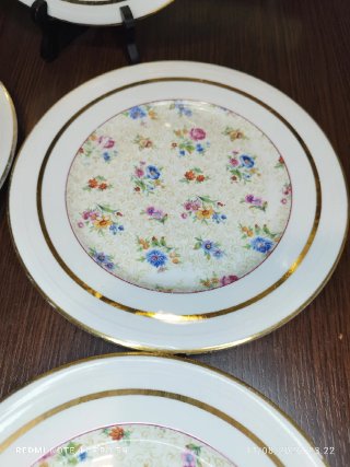 Lote 12 Platos Porcelana Vintage Flores Dorados