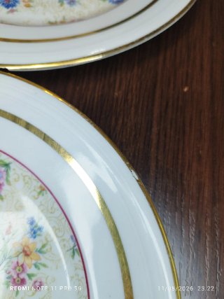 Lote 12 Platos Porcelana Vintage Flores Dorados