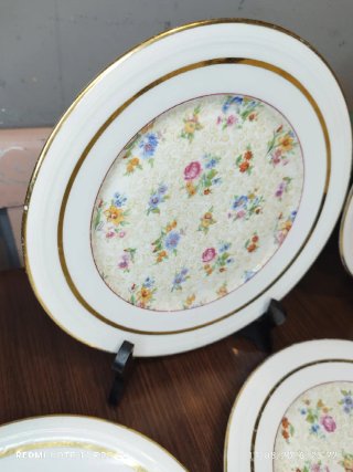 Lote 12 Platos Porcelana Vintage Flores Dorados