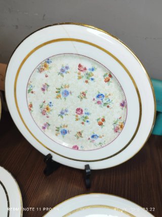 Lote 12 Platos Porcelana Vintage Flores Dorados