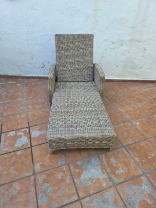 Tumbona de jardín y mesa con cristal