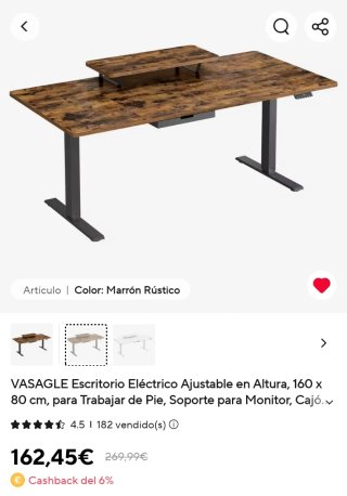 Escritorio Elevable Eléctrico VASAGLE 160x80