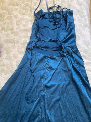 Vestido largo azul con cartera y Regalo sandalias