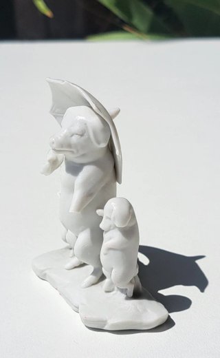 Figura Vintage Perros Paraguas Porcelana