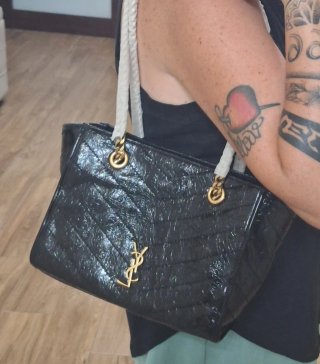 Borsa shopper nera pelle 25 cm