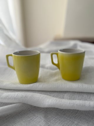 Par Chávenas Café Expresso Vintage Amarelo Retro