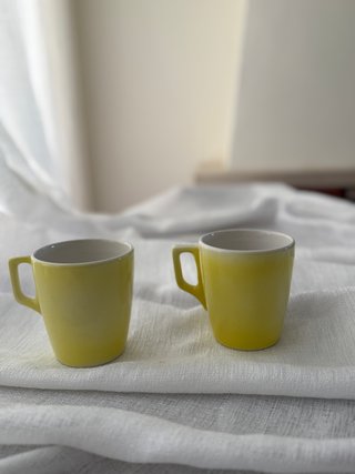 Par Chávenas Café Expresso Vintage Amarelo Retro