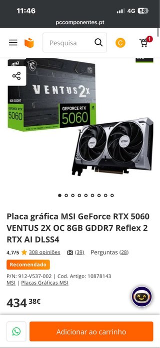 Placa Gráfica MSI RTX 5060 8GB