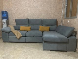 Sofá Cama Chase Gris Terciopelo 3 Piezas