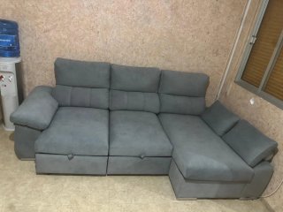 Sofá Cama Chase Gris Terciopelo 3 Piezas