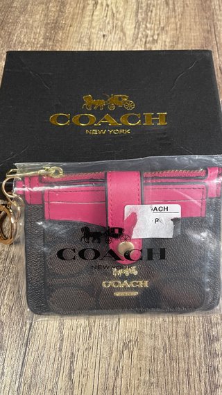 Tarjetera Coach Marrón y Rosa con Cremallera