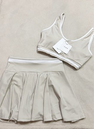Set sportivo gonna e top beige bianco S/M