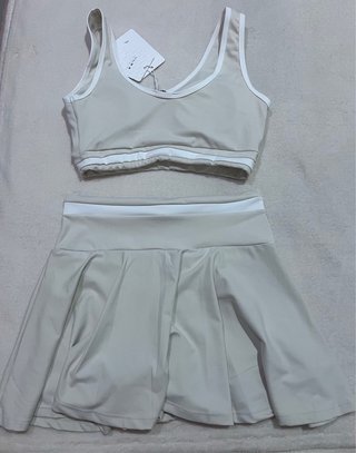 Set sportivo gonna e top beige bianco S/M