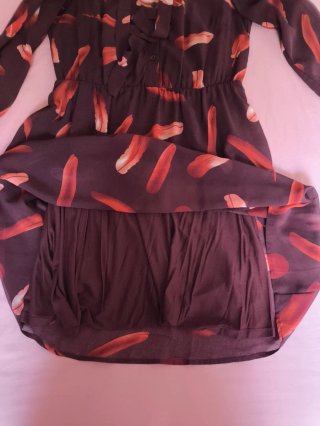 Abito donna maniche lunghe fantasia piume
