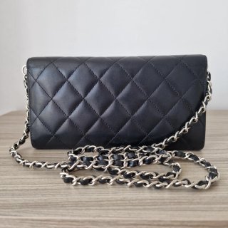 Bolso Cartera Chanel Piel Charol Cadena Negro