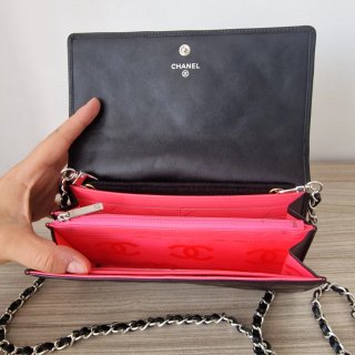 Bolso Cartera Chanel Piel Charol Cadena Negro