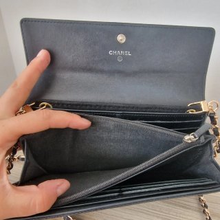 Bolso Cartera Chanel Piel Negra Cadena Dorada