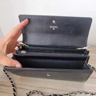 Bolso Cartera Chanel Piel Negra Cadena Plata