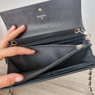 Bolso Cartera Chanel Piel Negra Cadena Plata