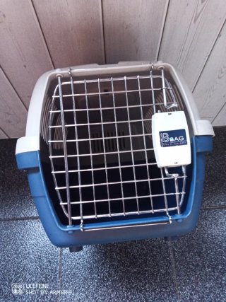 Transportín(jaula )gato/perro pequeño azul y blanc