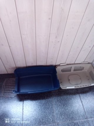 Transportín(jaula )gato/perro pequeño azul y blanc