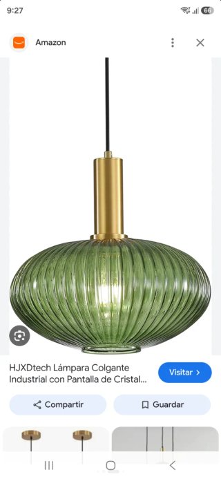 Lámpara colgante cristal verde y dorado