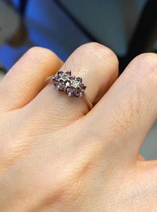 Anillo Plata con Flores Rosas y Diamantes