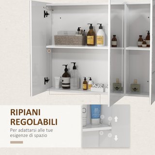 Armario Con Espejo en MDF Con Estantes Regulables Y Luces LED de 3 Colores, Espejo de Pared Con Toma USB, 90X15X70 Cm, Blanco