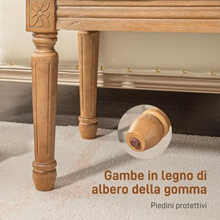 Banco de Cama de Tela, Banco Acolchado Estilo Francés Acolchado con Botones y Patas de Madera para Dormitorio, Entrada y Salón, 120X41X48Cm, Crema