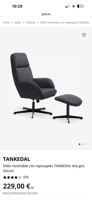 Sillón relax giratorio JYSK gris + reposapiés