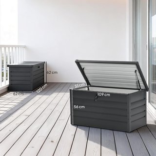 Banca Baúl Contenedor De Jardín Con Llave, Caja Moderna De Acero, Gris, 120X62X62Cm