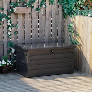 Banca Baúl Contenedor De Jardín Con Llave, Caja Moderna De Acero, Gris, 120X62X62Cm
