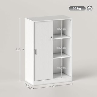 Armario De Oficina De 3 Estantes Con 2 Llaves De Seguridad, Mueble De Oficina En Aglomerado, 80X40X120 Cm, Blanco