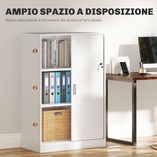 Armario De Oficina De 3 Estantes Con 2 Llaves De Seguridad, Mueble De Oficina En Aglomerado, 80X40X120 Cm, Blanco