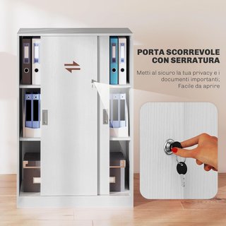 Armario De Oficina De 3 Estantes Con 2 Llaves De Seguridad, Mueble De Oficina En Aglomerado, 80X40X120 Cm, Blanco