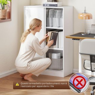 Armario De Oficina De 3 Estantes Con 2 Llaves De Seguridad, Mueble De Oficina En Aglomerado, 80X40X120 Cm, Blanco