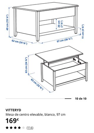 Mesa de centro elevable VITTERYD blanca
