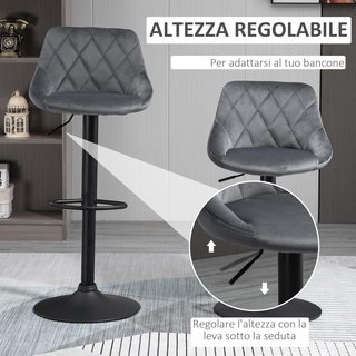 Conjunto de 2 Taburetes de Bar con Altura Regulable, Base de Metal y Asiento de Piel Sintética, Taburetes Altos Modernos Giratorios con Respaldo y Reposapiés 46X48X83-104Cm, Gris y Negro