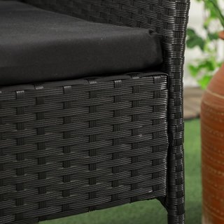 Banco de Jardín de 2 Plazas con Mesa de Café Central, Sofá de Rattan PE, Acero y Poliéster, 137X59X82 Cm, Negro