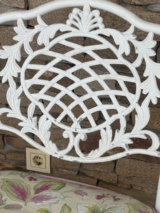 Mesa y 6 sillas de jardín cristal y metal