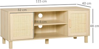 Mueble Porta TV Con Compartimentos Abiertos Y Puertas De Ratan, Mueble Para TV Hasta 50'', 115X40X48Cm, Color Madera