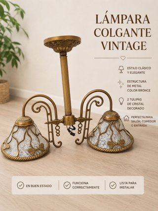 Lámpara Colgante Vintage Bronce Cristal