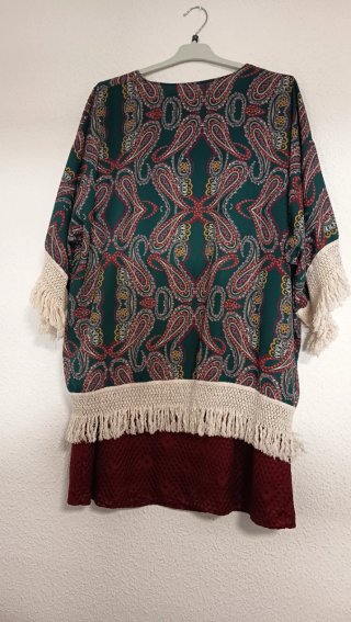 Vestido granate midi con encaje